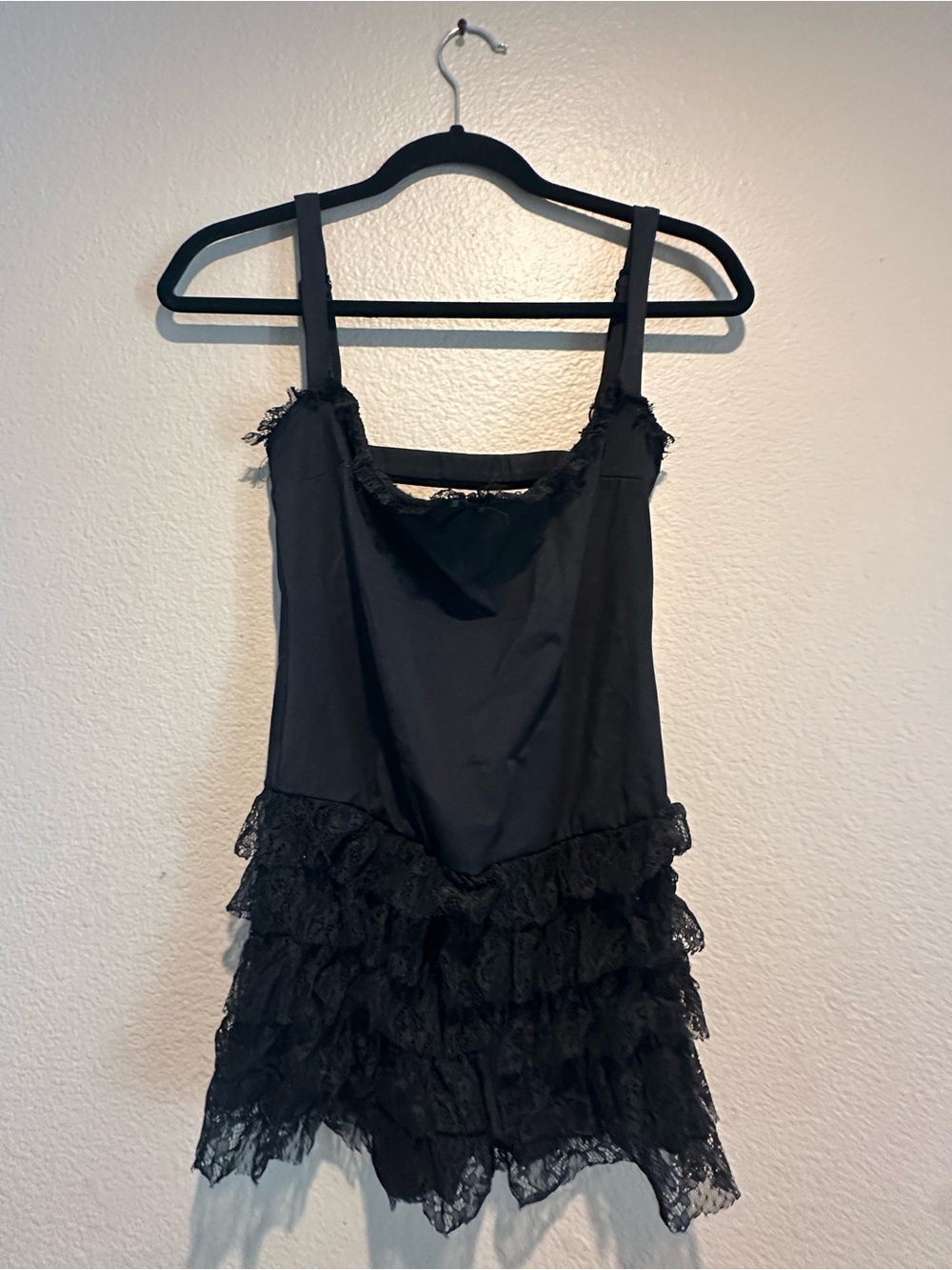 Edikted black ruffle romper with Pink Logo Tag